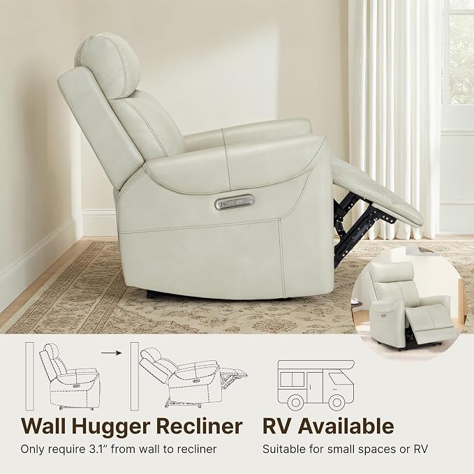 KISLOT Leather Recliner Chair Set of 2, Wall Hugger RV Recliners with USB Charging Ports Electric Power Reclining Sofa for Living Room Home Theater Seating Bedroom