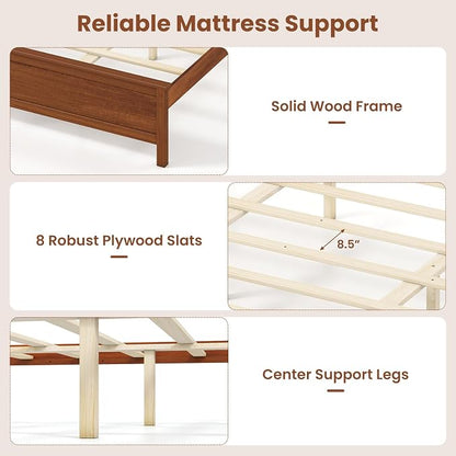 Giantex King Size Wooden Bed Frame with Headboard, Wood Slat Support | Farmhouse Platform Bed with Heavy Duty Mattress Foundation, Under-Bed Storage, No Box Spring Needed, Easy Assembly (Walnut)
