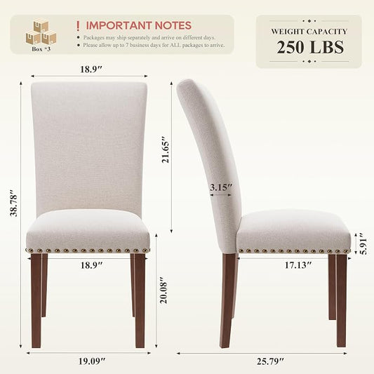 MALOL High Back Dining Chairs Set of 6, Upholstered Dining Room Chair with Wood Legs and Nailhead Trim, Modern Padded Kitchen Chairs for Dining Room/Restaurant, Beige