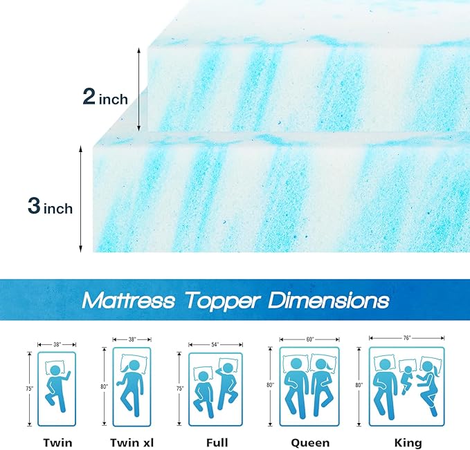 Sweetcrispy Memory Foam Mattress Topper King, 2 Inch Thick Gel Infused Cooling Toppers Pad for King Size Bed, Sleeper Sofa, RV, Camper, CertiPUR US Certified, Ventilated and Breathable