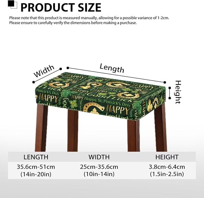 Green Leaf Bar Stool Covers Rectangle St Patricks Day Vanity Chair Cover Holiday Removable Washable Irish Party Protector Covers for Bar Stool Seats 2 Pack Gold Coins