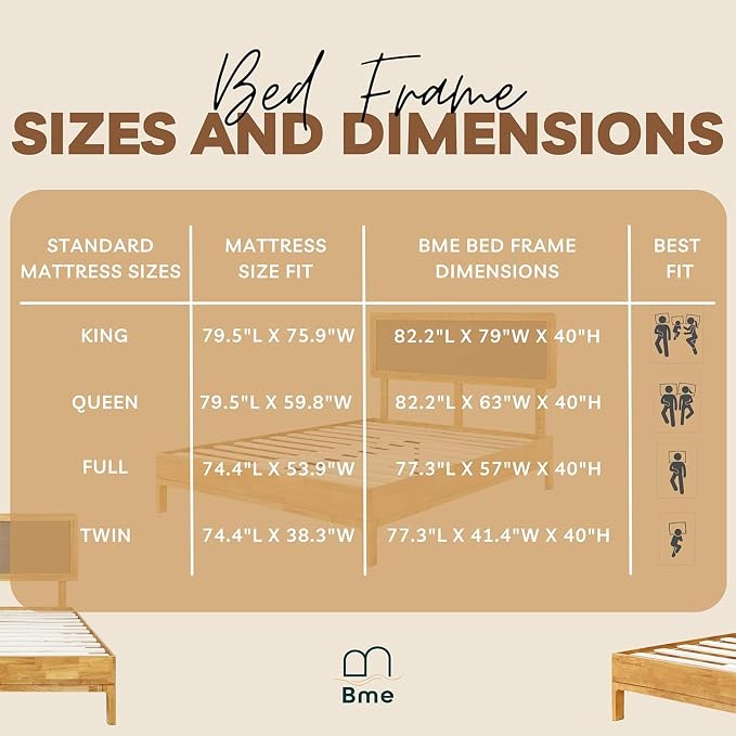 Bme Nipe 14 Inch Bohemian Bed Frame with Adjustable Woven Headboard - Rustic & Vintage Unique Style with Acacia Wood - No Box Spring Needed - Easy Assembly - Full, Natural