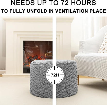 Round Pouf Ottoman 20 x 20 x 14 Inches Boho Poof Home Decor Floor Pouffe Ottoman Foot Rest for Couch Sofa Bean Bag Chairs Living Room Bedroom (Light Gray)