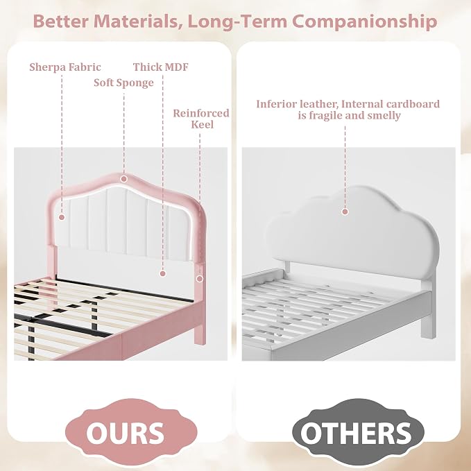 Full Upholstered Bed Frame With Storage Drawer and Smart Led Headboard, Princess Full Size Platform Bed Frames for Kids/Girls, Wooden Slats Support, No Box Spring Needed, Easy Assembly, Pink