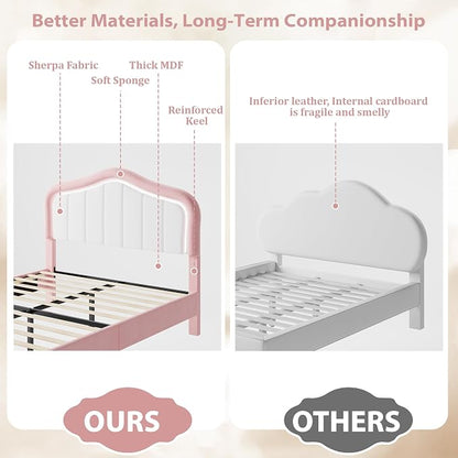 GarveeHome Upholstered Twin XL Bed Frame with Led Lights and Storage Drawer, Velvet Led Bed Frame with Headboard for Kids, Girls, Boys, No Box Spring Needed, Wooden Slats, Noise Free, Pink