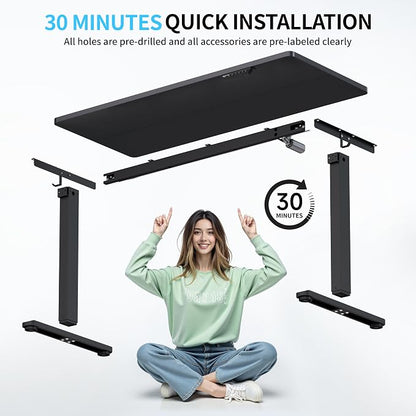 BIZUM Electric Standing Desk, 55" x 24" Height Adjustable Desk, Black Sit to Stand Desk Memory Gaming Computer Workstation for Home Office