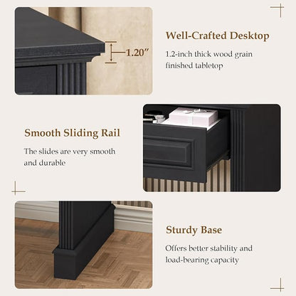 Vabches Farmhouse Executive Desk with Drawers, 48 Inch Simple Home Office Writing Desk, Computer Desk Workstation for Small Spaces, Bedroom Study Black