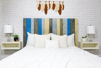 Barn Walls Winter Mix Signature Design, Multicolored Solid Wood Headboard, Floating Panels, Wall Mount, Adjustable Height, California King Size