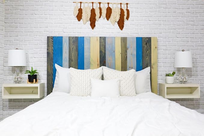 Barn Walls Winter Mix Signature Design, Multicolored Solid Wood Headboard, Floating Panels, Wall Mount, Adjustable Height, Easy Assembly Full Size