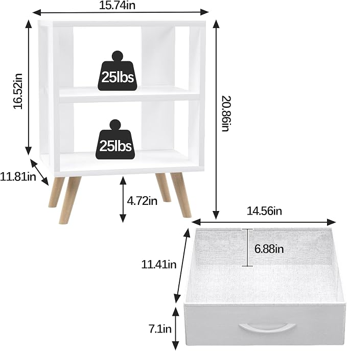 Aenuert Night Stand, White Kids Nightstand with Drawer, Nursery Side Table with Open Storage, 2-Tier Modern End Table, Bedside Table for Small Space, Living Room, Bedroom
