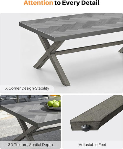 Never Rusts Aluminum Outdoor Coffee Table, All-Weather Rectangle Patio Coffee Table with Resin Tabletop, Modern Outdoor Furniture Table for Patio, Poolside, Garden, Balcony, Limed Oak