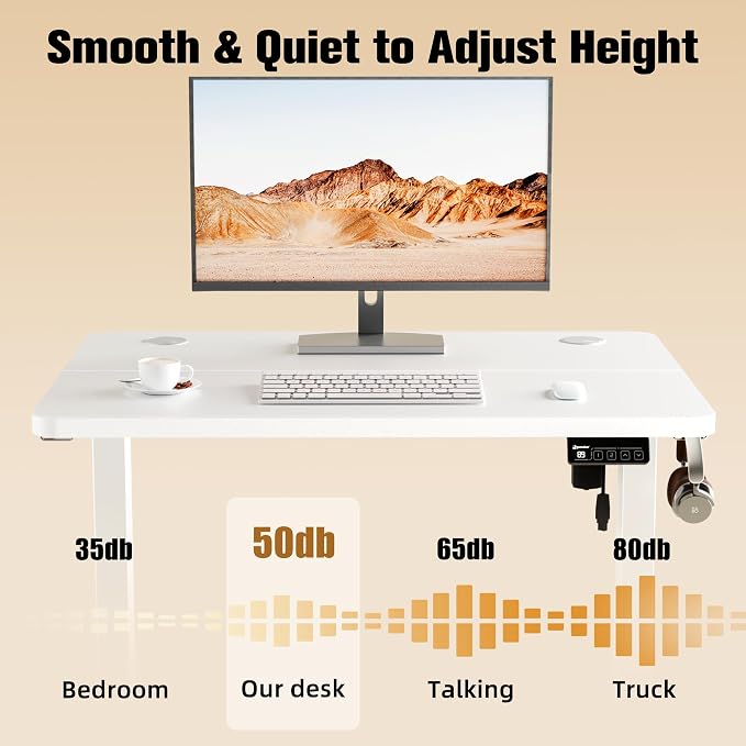 ERGOMAKER Electric Standing Desk, 31.5" x 23.6" Height Adjustable Sit Stand Desk with Splice Board for Home Office, Computer Desk Memory Preset (White Frame, White Desktop)