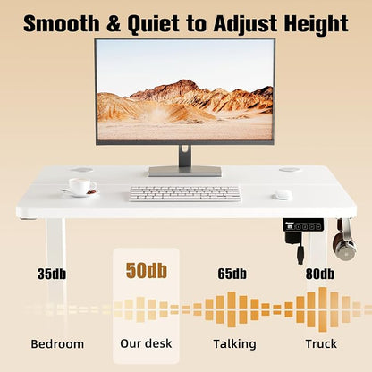 ERGOMAKER Electric Standing Desk, 31.5" x 23.6" Height Adjustable Sit Stand Desk with Splice Board for Home Office, Computer Desk Memory Preset (White Frame, White Desktop)