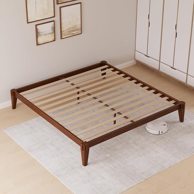 Bme Chalipa 14” King Bed Frame - Solid Wood Platform Bed - Japanese Joinery Bed Frame - Wood Slat Support - No Box Spring Needed - Easy Assembly - Minimalist & Modern Style, Walnut