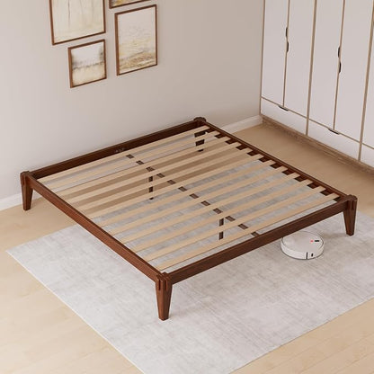 Bme Chalipa 14” King Bed Frame - Solid Wood Platform Bed - Japanese Joinery Bed Frame - Wood Slat Support - No Box Spring Needed - Easy Assembly - Minimalist & Modern Style, Walnut