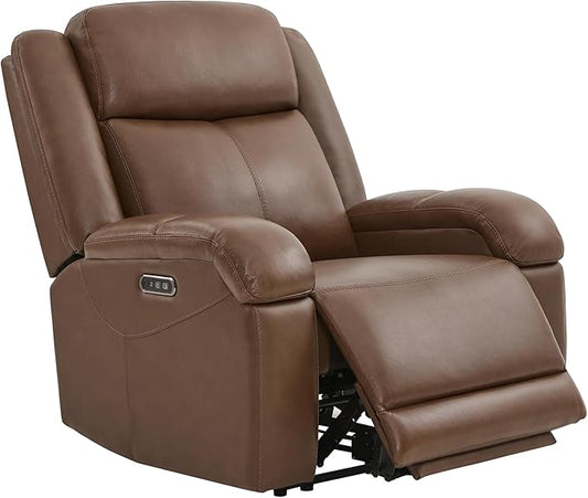 Watson & Whitely Oversized Genuine Leather Power Recliner Chairs for Big and Tall, Wall Hugger Recliner with Power Headrest & Charging Ports, Extra Large Reclining Chair for Living Room, Cafe