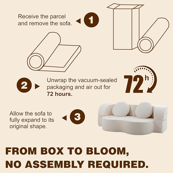 Vongrasig 77” Convertible Sofa Bed, Folding Boneless Couch, Floor Sofa 2-in-1 Curved Couch for Small Living Room, Apartment, Guest Room, White