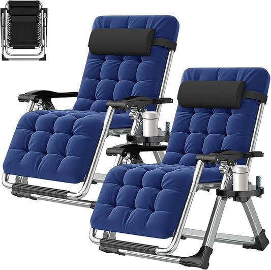 ABORON 2 Pack Zero Gravity Chair, Outdoor Lounge Chairs Sun Loungers with Removable Cushion,Headrest,Cup Holder,Reclining Patio Lounger Chair for Indoor and Outdoor