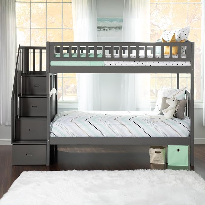 AFI, Westbrook Staircase Bunk Bed Twin Over Twin, Grey
