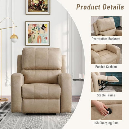 HAOMARKETS Electric Recliner Chair, Soft PU Leather Power Recliners with Padded Backrest, Single Overstuffed Heavy Duty Reclining Sofa for Living Room Bedroom, Beige