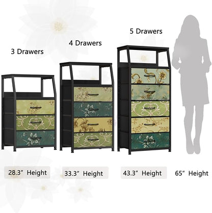 Furnulem Retro Night Stand with 3 Drawers and 2-Tier Shelf, Small Nightstand Side Table, Vintage Storage Dresser for Bedroom, Fabric Drawer Organizer for Closet, Beside Furniture