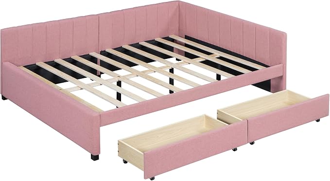 Merax Full Size Upholstered Daybed with 2 Storage Drawers,Wooden Sofa Bed Frame for Bedroom Guest Room, No Box Spring Needed