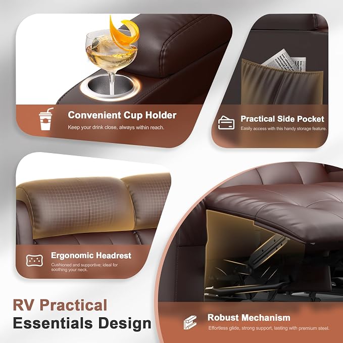Power Loveseat Recliner with 2-Point Graphene Heat & Massage, Under-Seat Multi‑Color Adjustable LED Light Strips, Foldable Armrest, USB A/C, Wall Hugger Recliner Couch for RV Home Theater