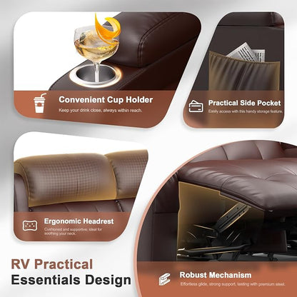 Power Loveseat Recliner with 2-Point Graphene Heat & Massage, Under-Seat Multi‑Color Adjustable LED Light Strips, Foldable Armrest, USB A/C, Wall Hugger Recliner Couch for RV Home Theater