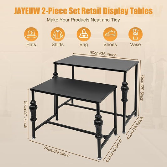 Retail Display Tables Black Boutique Nesting Tables | 2 Piece Set, Vintage Display Table, Clothing Shoes Display Shelf, For Retail Stores, Carbon Steel