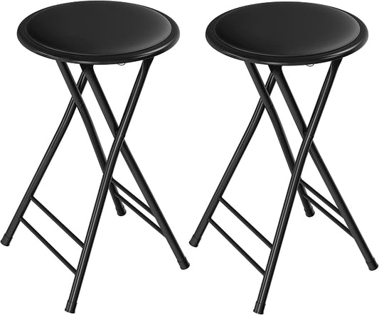Lavish Home Folding Stool - Set of 2 Counter Height Bar Stools – 24-Inch Backless Folding Chairs with 225lb Capacity for Kitchen, Rec Room, or Game Room (Black)