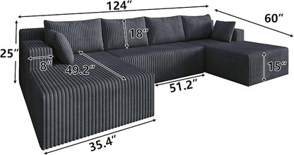 124 Inch Oversized Boneless Sectional Sofa Cloud Couch for Living Room - Symmetrical U Shaped Modular Couches Set with Double Chaise, No Assembly Floor Compression Sofa & Couch