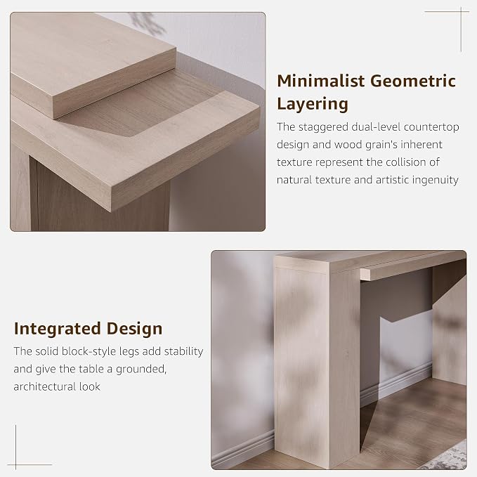 OKD 63 Inch Modern Entryway Console Table, Solid Geometry Accent Sofa Table Behind The Couch, Narrow Console Table for Entryway, Hallway, Living Room, Foyer, White Alder