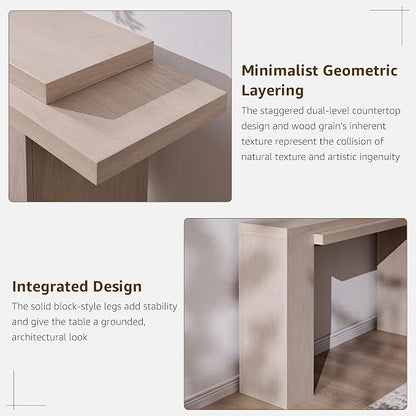 OKD 63 Inch Modern Entryway Console Table, Solid Geometry Accent Sofa Table Behind The Couch, Narrow Console Table for Entryway, Hallway, Living Room, Foyer, White Alder