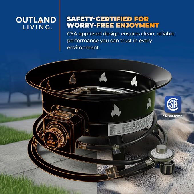 Outland Living Portable Propane Fire Pit, 19-inch, 58,000 BTU Smokeless Gas Firebowl | Perfect for Camping, Patio, Backyard, Tailgating, Deck, RV| Black 823 Standard