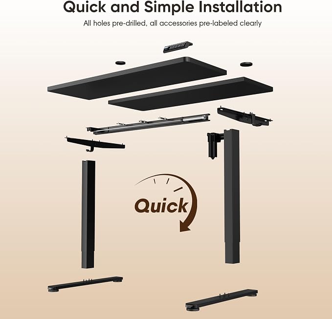 Monomi Electric Standing Desk 55x24 Inches, Height Adjustable Sit Stand Up Computer Desk for Home Office, Ergonomic Workstation with 178LBS Load Capacity & Quiet Motor, Two-Piece Desktop, Black