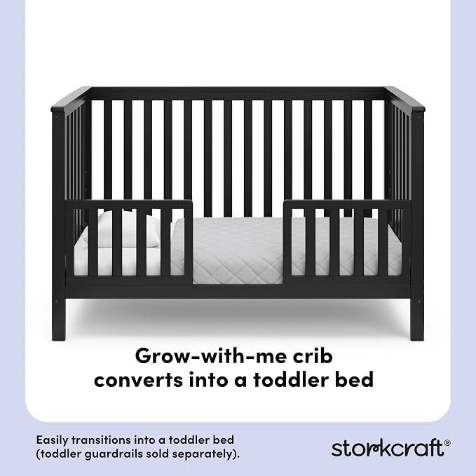 Storkcraft Hillcrest 4-in-1 Convertible Crib (Black) - Converts to Daybed, Toddler Bed, and Full-Size Bed, Fits Standard Full-Size Crib Mattress, Adjustable Mattress Support Base