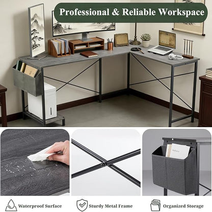 L Shaped Desk, 50 Inch Reversible Computer Desk Corner Gaming Table with CPU Stand & Storage Bag, Sturdy Metal Frame PC Workstation for Home Office
