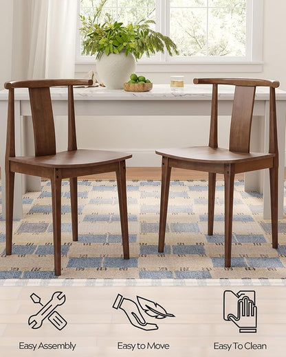 EYYTHUNG Wood Dining Chairs Set of 6, Farmhouse Kitchen Chairs with Curved Back Mid Century Wishbone Dining Chairs for Dining Room/Kitchen, Brown