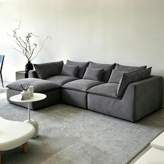 Boneless Couch Sectional Sofas Cloud Couches for Living Room | 102.3'' Modern Modular Cloud Sofa with Pillows and Ottoman for Bedroom