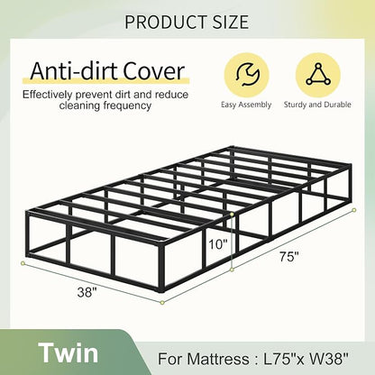 Lutown-Teen 10 Inch Twin Box Spring High Profile, Heavy Duty Metal Box Spring Twin Bed Base with Fabric Cover, Mattress Foundation, Noise Free, Easy Assembly