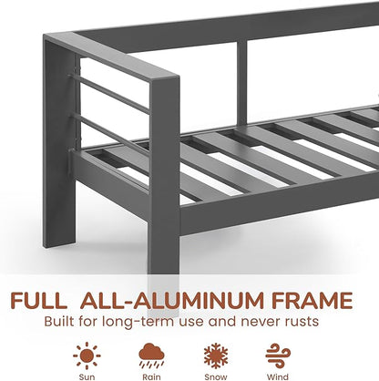 Solaste Aluminum Patio Furniture Set with 55" Fire Pit Table, 7 Seats Metal Outdoor Furniture with Water-Resistant Cushions, Modern Patio Conversation Set for Balcony, Front Porch, and Backyard, Grey