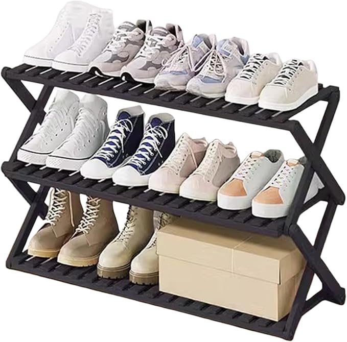 Bamboo Multilayer Foldable Tall Shoe Rack Boots Organizer Storage Sturdy Narrow Shoe Shelf for Entryway, Closet, Porch, Dorm, Living Room, Bedroom