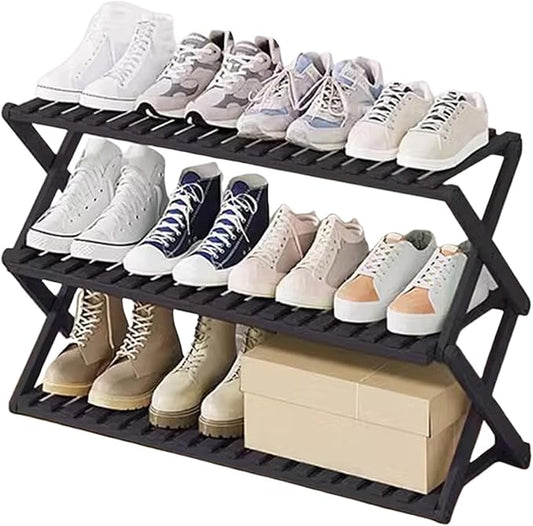 Bamboo Multilayer Foldable Tall Shoe Rack Boots Organizer Storage Sturdy Narrow Shoe Shelf for Entryway, Closet, Porch, Dorm, Living Room, Bedroom