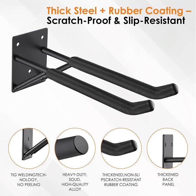14" Garage Hooks Heavy Duty 1-Pack - Garage Storage System Hooks, Ladder Hooks for Garage Wall & Broom Holder Wall Mount | Non-Slip Tire Rack & Heavy Duty Wall Hooks for Hanging Ladders, Chairs.