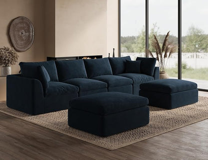 ohllob 140" U Shaped Couch, Cloud Sectional Couches for Living Room, Boneless Couch with Ottoman, Oversized 4 Seater Modular Sectional Sofa, Dark Blue