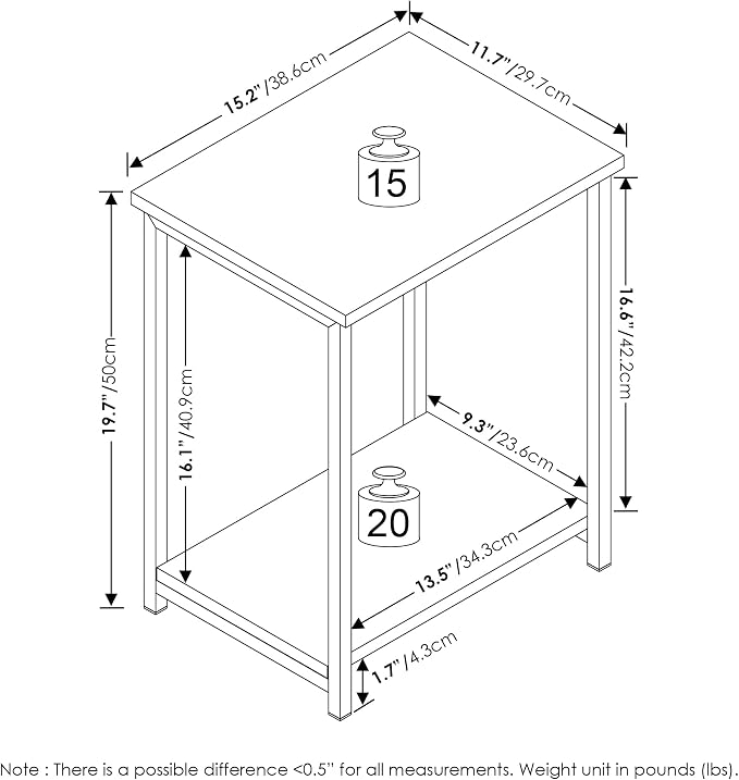 Furinno Simplistic Metal Frame End Table, 1-Pack, Amber Pine