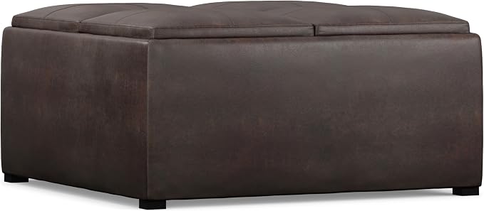 SIMPLIHOME Avalon Wide Contemporary Square Coffee Table Storage Ottoman, Distressed Brown, Table Ottoman