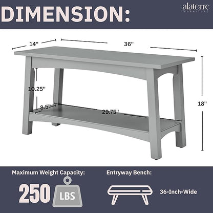 Craftsbury 36-Inch Wood Entryway Bench with Storage Shelf – Dove Gray Accent Bench for Entryway, Hallway, or Living Room – Small Space Seating with Farmhouse Charm by Alaterre Furniture