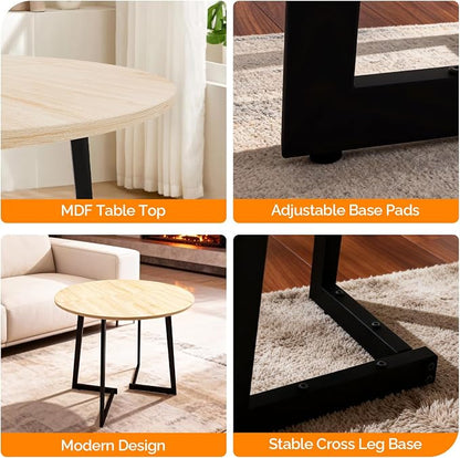 VINGLI Round Dining Table for 2-4, 35in Modern Dining Room Table with Cross Leg, Light Oak Wooden Kitchen Table, Space-Saving, Small Space Circle Dinette for Home, Kitchen, Apartment