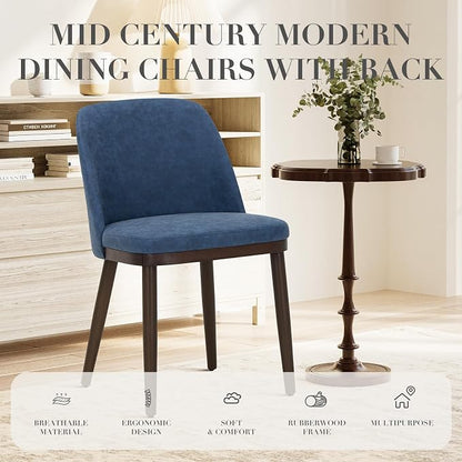 COLAMY Upholstered Dining Chairs Set of 6, Modern Kitchen Chairs with Back, Leather Side Dining Room Chairs with Wood Legs for Kitchen Dining Room Restaurant, Blue